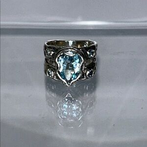 Genuine Blue Topaz Hammered Sterling Silver Ring Designer Passage to Israel Boho